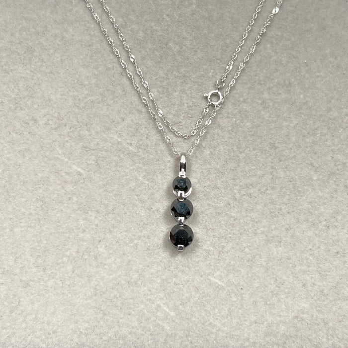 Black Diamond Three Stone Pendant | 2.50 Ct Graduated Black Diamonds | 14K White Gold Necklace with 18" Chain | Fine Jewelry Gift