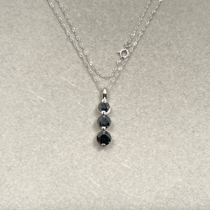 Black Diamond Three Stone Pendant | 2.50 Ct Graduated Black Diamonds | 14K White Gold Necklace with 18" Chain | Fine Jewelry Gift