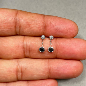 Black and white diamond drop earrings in 14K white gold