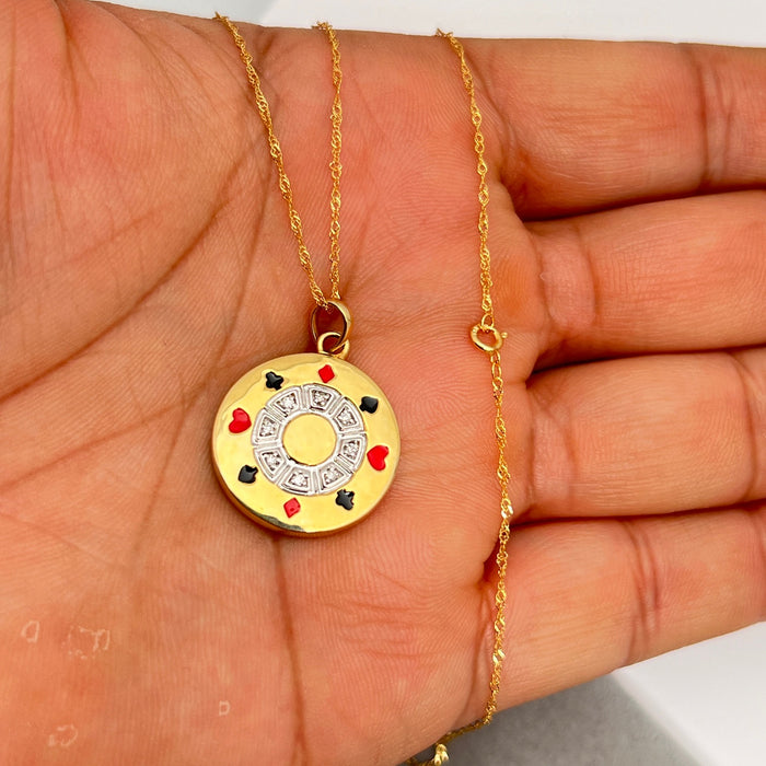 Diamond Poker Chip Pendant | 0.03–0.40 Ct SI2–I1 I–J Color | 14K Yellow Gold Necklace | Unique Fine Jewelry Gift with 18" Chain