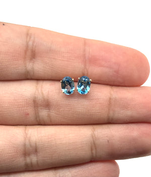 Swiss Blue Topaz Stud Earrings | 14K Yellow Gold Oval — 1.68–1.83 Ct Gemstone Jewelry