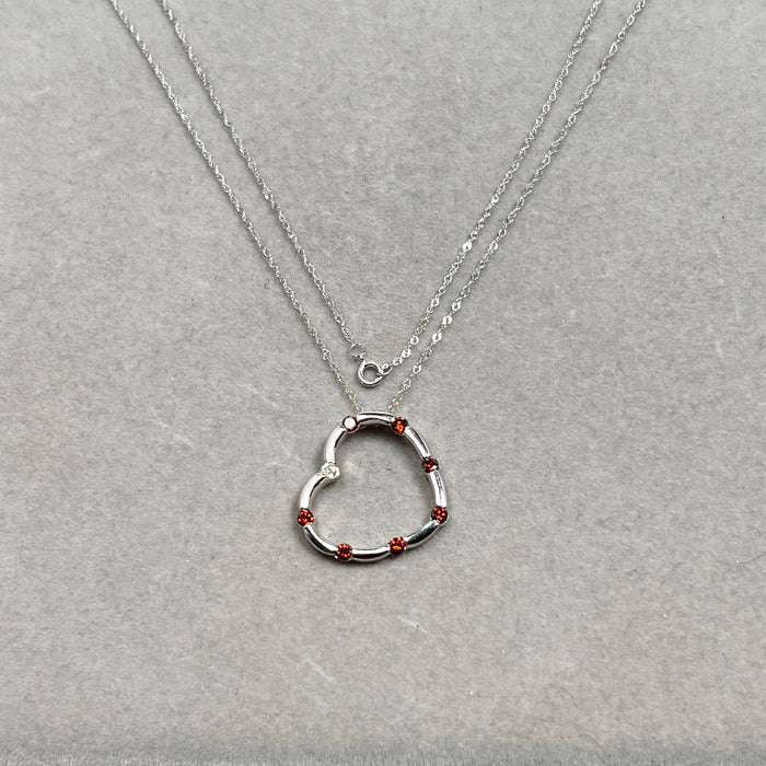 1/2 Ct Red & White Diamond Heart Pendant 14K White Gold, Romantic Heart-Shaped Diamond Necklace