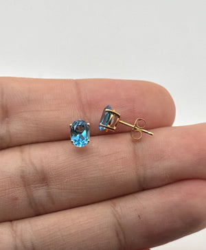 Swiss Blue Topaz Stud Earrings | 14K Yellow Gold Oval — 1.68–1.83 Ct Gemstone Jewelry
