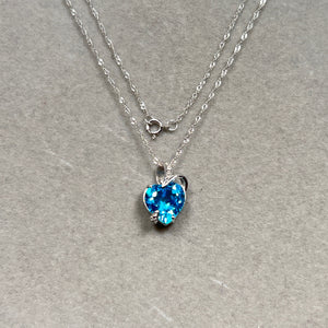 Swiss Blue Topaz Heart Pendant 14K White Gold | 9mm Heart 4.30 ct Gem + Diamond Accent | Women’s Fine Jewelry Gift with Chain