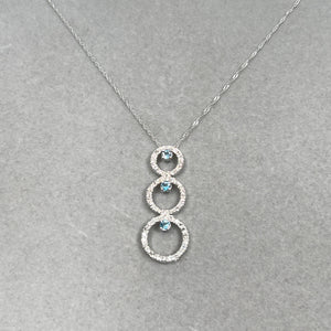 Aquamarine & Diamond Pendant 14K White Gold | 0.33 ct Aqua + 0.80 ct Diamonds | Trio Circle Necklace with 18" Chain