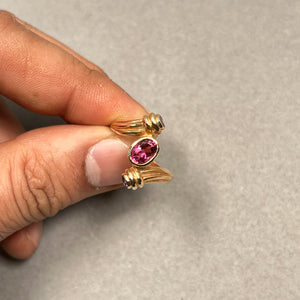 14K yellow gold ring with pink tourmaline and tanzanite gemstones