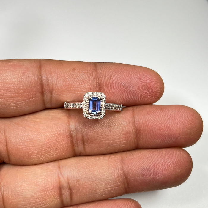 0.42 Ct Diamond & 0.60 Ct Tanzanite Ring 14K White Gold, Elegant Gemstone Engagement or Statement Ring