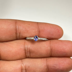 0.18 Ct Diamond & 0.23 Ct Tanzanite Ring 14K White Gold, Dainty Blue Gemstone Promise or Stacking Ring