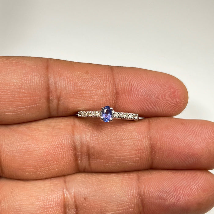 0.18 Ct Diamond & 0.23 Ct Tanzanite Ring 14K White Gold, Dainty Blue Gemstone Promise or Stacking Ring