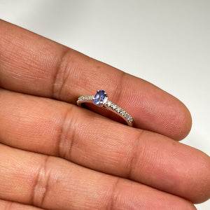 0.18 Ct Diamond & 0.23 Ct Tanzanite Ring 14K White Gold, Dainty Blue Gemstone Promise or Stacking Ring
