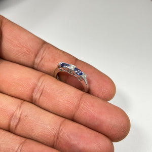 0.12 Ct Diamond & 0.46 Ct Tanzanite Ring 14K White Gold, Elegant Blue Gemstone Engagement or Statement Ring