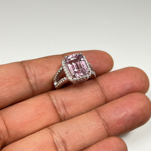 0.56 Ct Diamond & Kunzite Ring 14K Gold, Elegant Pink-Purple Gemstone Engagement or Statement Ring