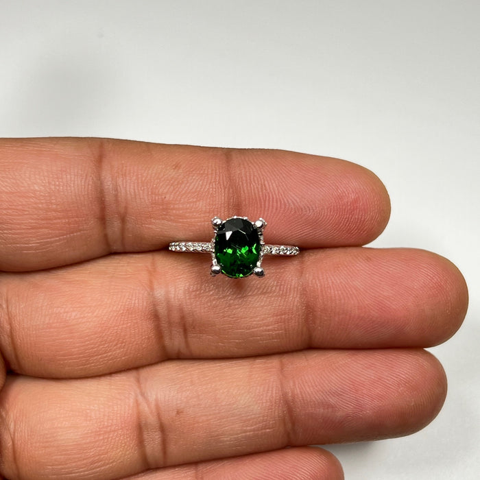 0.56 Ct Diamond & 1.86 Ct Chrome AAA Tourmaline Ring 14K White Gold, Elegant Green Gemstone Engagement or Statement Ring