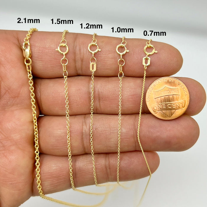 14k Yellow Gold Round Cable Chain Necklace 16-18 Inches - Thin to Thick Options (0.7mm - 2.1mm) - Classic Gold Chain for Pendants & Everyday Wear