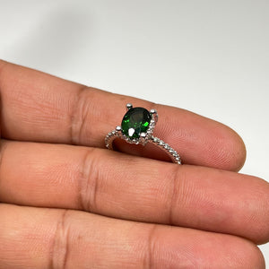 0.56 Ct Diamond & 1.86 Ct Chrome AAA Tourmaline Ring 14K White Gold, Elegant Green Gemstone Engagement or Statement Ring