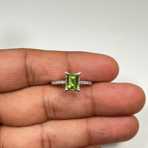 0.50 Ct Diamond & 1.60 Ct Emerald Peridot Ring 14K White Gold, Elegant Green Gemstone Engagement or Statement Ring