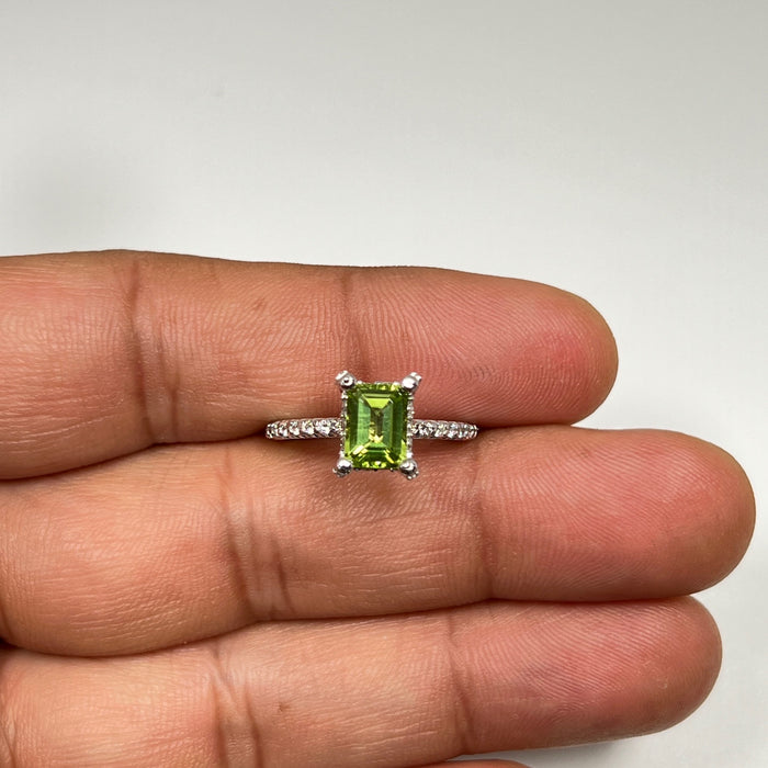 0.50 Ct Diamond & 1.60 Ct Emerald Peridot Ring 14K White Gold, Elegant Green Gemstone Engagement or Statement Ring