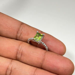 0.50 Ct Diamond & 1.60 Ct Emerald Peridot Ring 14K White Gold, Elegant Green Gemstone Engagement or Statement Ring
