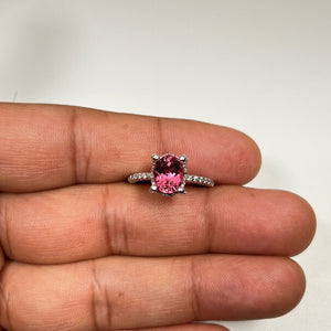 14K white gold ring with pink tourmaline and round white diamonds