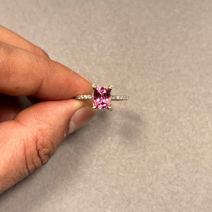Pink Tourmaline & Diamond Ring 14K Yellow Gold | 1.50 ct Tourmaline + 0.50 ct Diamonds | Natural Gemstone Women’s Fine Jewelry