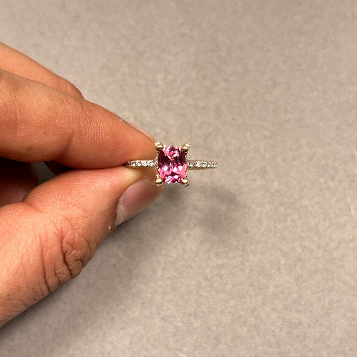 Pink Tourmaline & Diamond Ring 14K Yellow Gold | 1.50 ct Tourmaline + 0.50 ct Diamonds | Natural Gemstone Women’s Fine Jewelry