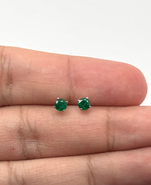 Natural Emerald Stud Earrings 4mm Round AA in 14K White Gold | May Birthstone Green Gemstone Studs