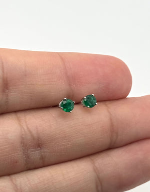 Natural Emerald Stud Earrings 4mm Round AA in 14K White Gold | May Birthstone Green Gemstone Studs