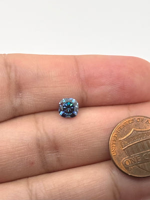 Lab grown blue moissanite cushion stud earrings in solitaire prong setting for elegant everyday jewelry