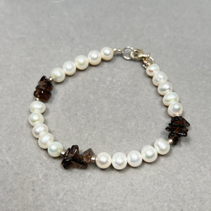Akoya Pearl & Smokey Quartz Bracelet, 925 Sterling Silver