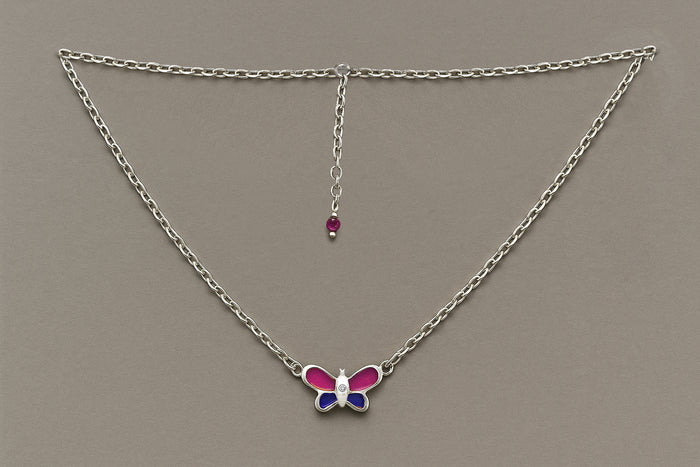 Butterfly Children’s Necklace Sterling Silver | Resin Enamel Design + 0.01 ct Diamond Accent | 13.5–14.5" Chain