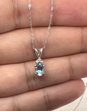 Aquamarine Diamond Pendant 7x5mm Oval AAA in Platinum | Blue Gemstone Necklace Gift for Her