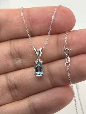 Aquamarine Diamond Pendant 7x5mm Oval AAA in Platinum | Blue Gemstone Necklace Gift for Her