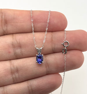 Tanzanite Scroll Pendant 7x5mm Oval AAA in Platinum | Violet Blue Gemstone Necklace Gift for Her