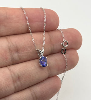 Tanzanite Scroll Pendant 7x5mm Oval AAA in Platinum | Violet Blue Gemstone Necklace Gift for Her