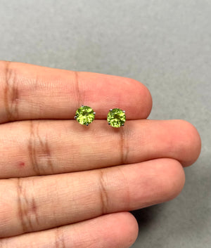 1.60–1.93 Cts 6mm AAA Round Peridot Stud Earrings in 14K White Gold | Natural Peridot Birthstone Earrings, August Birthstone Jewelry for her