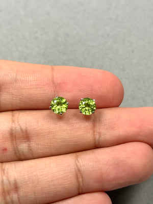 1.60–1.93 Cts 6mm AAA Round Peridot Stud Earrings in 14K White Gold | Natural Peridot Birthstone Earrings, August Birthstone Jewelry for her