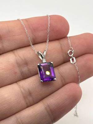 Amethyst Diamond Pendant 11x9mm Emerald Cut AAA in Platinum | Purple Gemstone Necklace Gift for Her