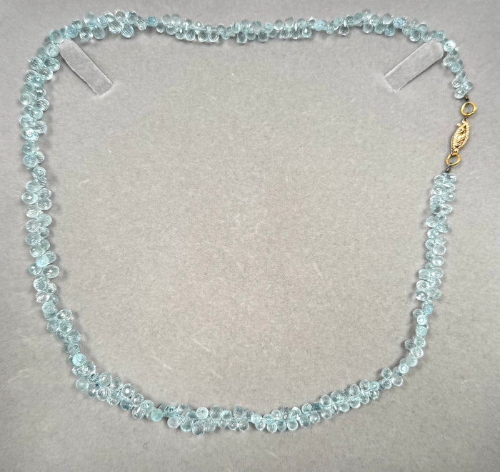 90.00–100.00 Cts Faceted Briolettes AA Aquamarine Necklace in 14K Yellow Gold | Natural Aquamarine Beaded Necklace, March Birthstone Jewelry