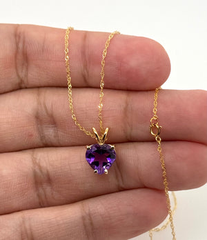 Amethyst Heart Pendant 9mm AAA in 14K Yellow Gold | Purple Gemstone Necklace Gift for Her