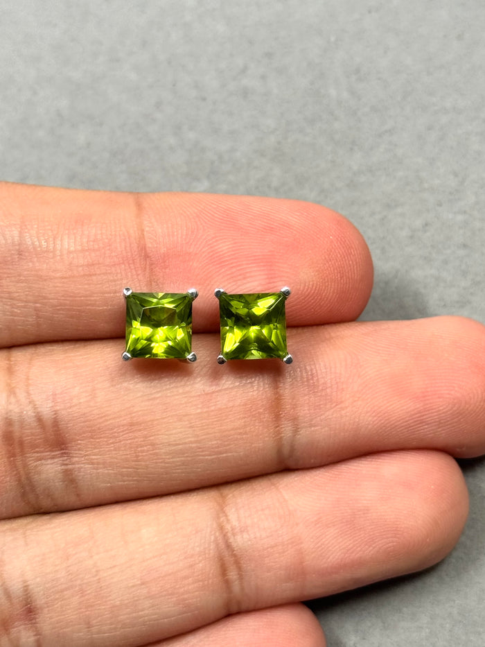 3.53–4.13 Cts Peridot Stud Earrings in 14K White Gold | Natural Peridot Birthstone Earrings, August Birthstone Jewelry, Classic Studs