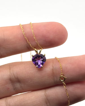 Amethyst Heart Pendant 9mm AAA in 14K Yellow Gold | Purple Gemstone Necklace Gift for Her