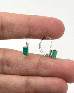 Natural Emerald Lever back Earrings 6x4mm Emerald Cut AA in 14K White Gold | Green Gemstone Drop Earrings Gift for Her