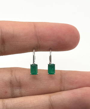 Natural Emerald Lever back Earrings 6x4mm Emerald Cut AA in 14K White Gold | Green Gemstone Drop Earrings Gift for Her