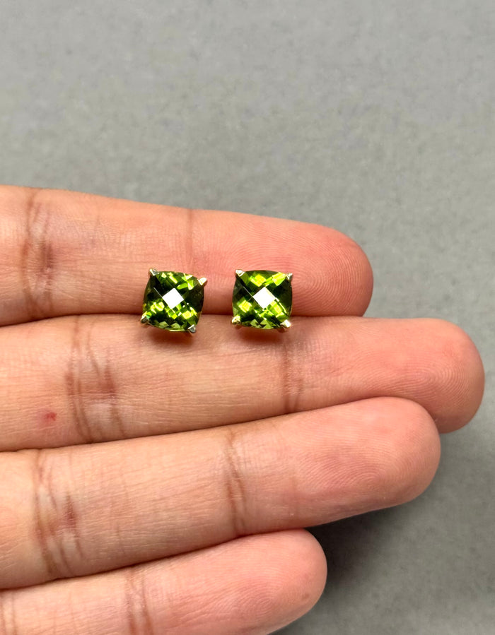 4.60–4.79 Cts Peridot Stud Earrings in 14K Yellow Gold | AAA Round Peridot Birthstone Earrings, August Birthstone Jewelry, Elegant Studs