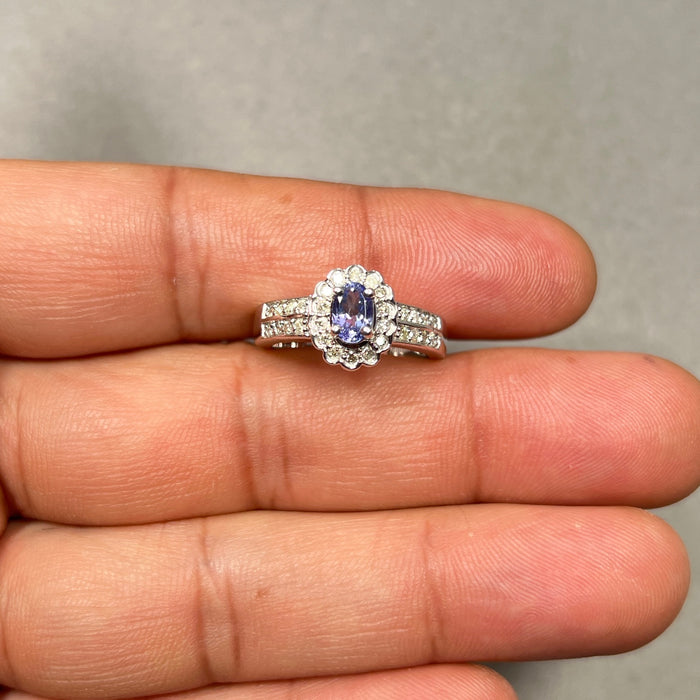 0.42 Ct Diamond & 0.60 Ct Tanzanite Ring 14K White Gold, Elegant Gemstone Engagement or Statement Ring