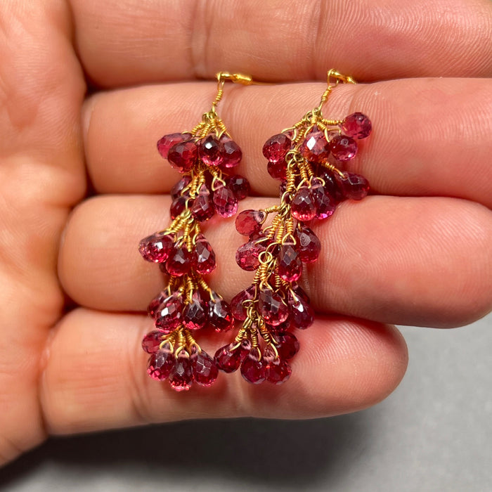 Garnet Briolette Earrings 18K Yellow Gold | 30 ct Natural Garnet Drops | French Wire Gemstone Earrings