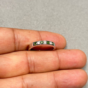 0.42ct Green & White Diamond Channel Ring | 14K White Gold Wedding Band | Durable Snag-Free Anniversary Ring for Her