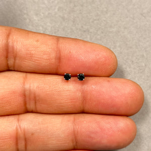 3mm black diamond stud earrings in 14k white gold front view