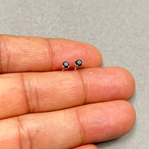 0.25ct Black Diamond Stud Earrings 14K White Gold | 3mm Tiny Solitaire Studs | Minimalist Earrings Second Hole Piercing Gift