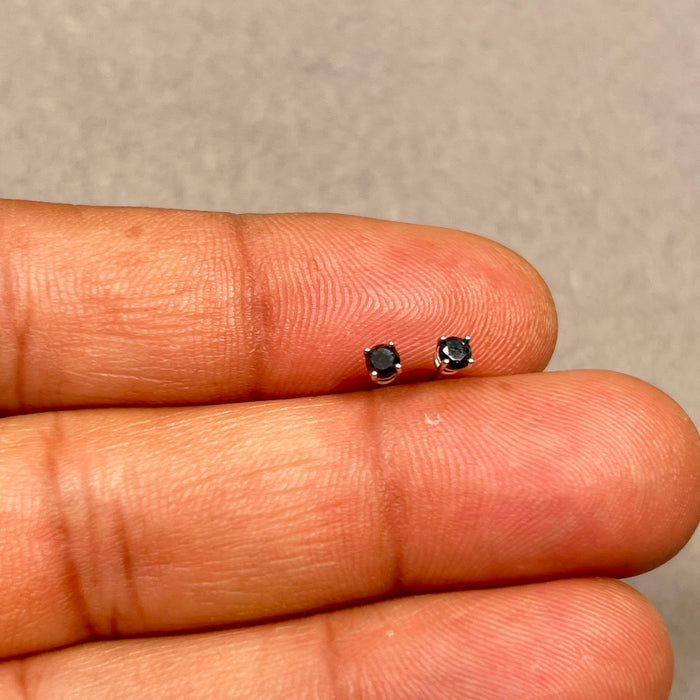 AAA Black Diamond Stud Earrings 14K White Gold | 2.5–3.0mm Round | 1/4 ct Total | Natural Black Diamonds for Jewelry Gift